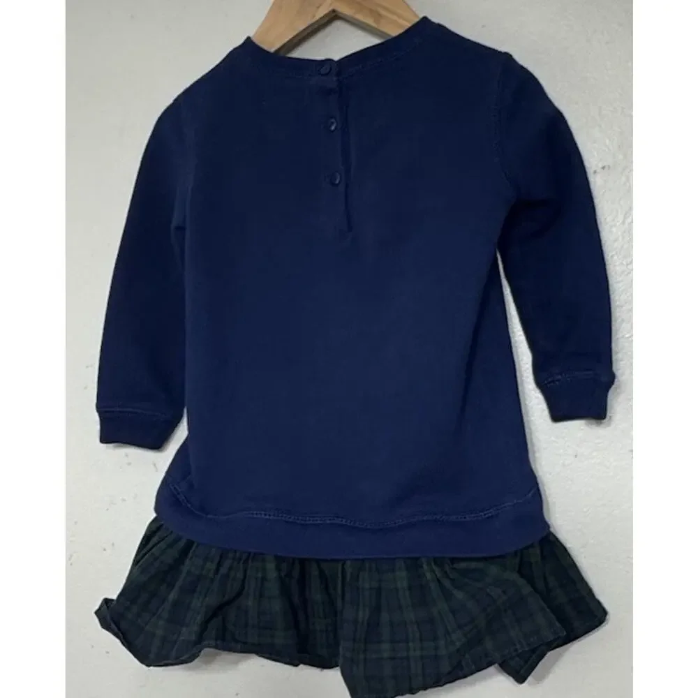 Ralph Lauren Baby Girls Navy Blue Plaid Green Long Sleeve Dress Size 18 months